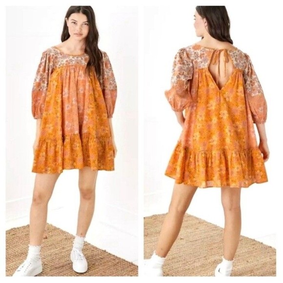 American Eagle S Jenn Tran Dress Floral Swingy Patchwork Mini Peasant Cottage - Picture 3 of 8